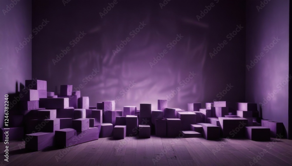 Obraz premium Purple Cube Abstract Installation in a Room with Soft Lighting