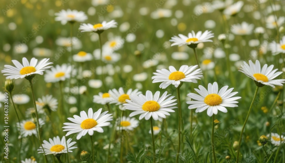 Fototapeta premium A vibrant field of daisies in full bloom, showcasing their delicate white petals and sunny yellow centers, creating a picturesque summer scene