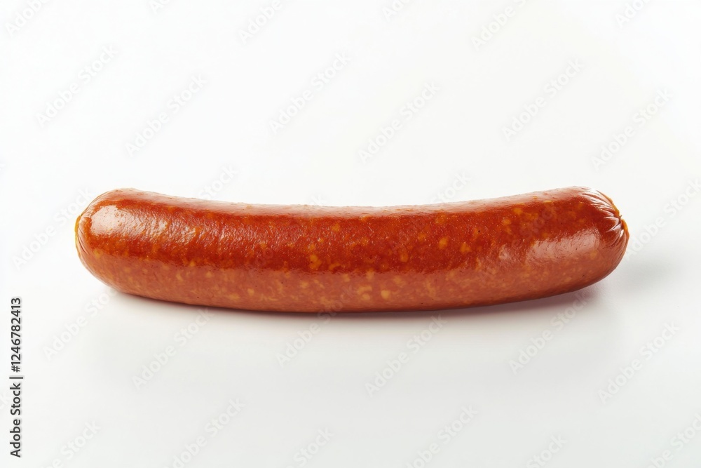 High quality pepperoni sausage with realistic lighting on clean white background showcasing sharp details High quality pepperoni sausage with realistic lighting on clean white background showcasing sharp details