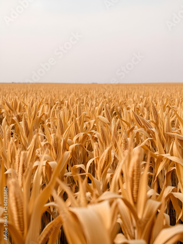 A field of golden corn husks stretching out into the distance. photo