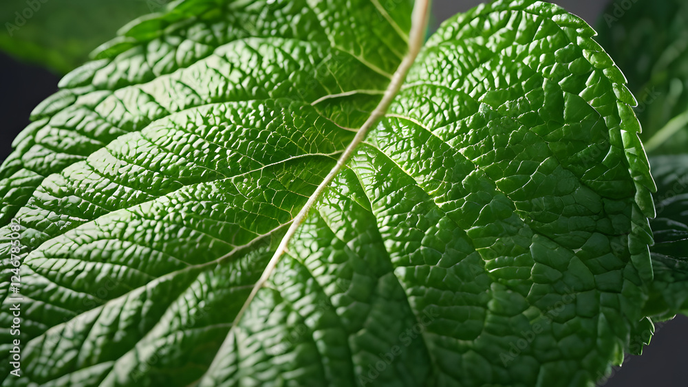 Macro Shot of Peppermint Leaf Veins with Light Filtering Through Macro Shot of Peppermint Leaf Veins with Light Filtering Through