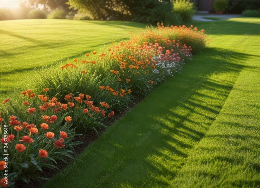 Obraz premium Sunlit Garden Border with Orange and White Flowers