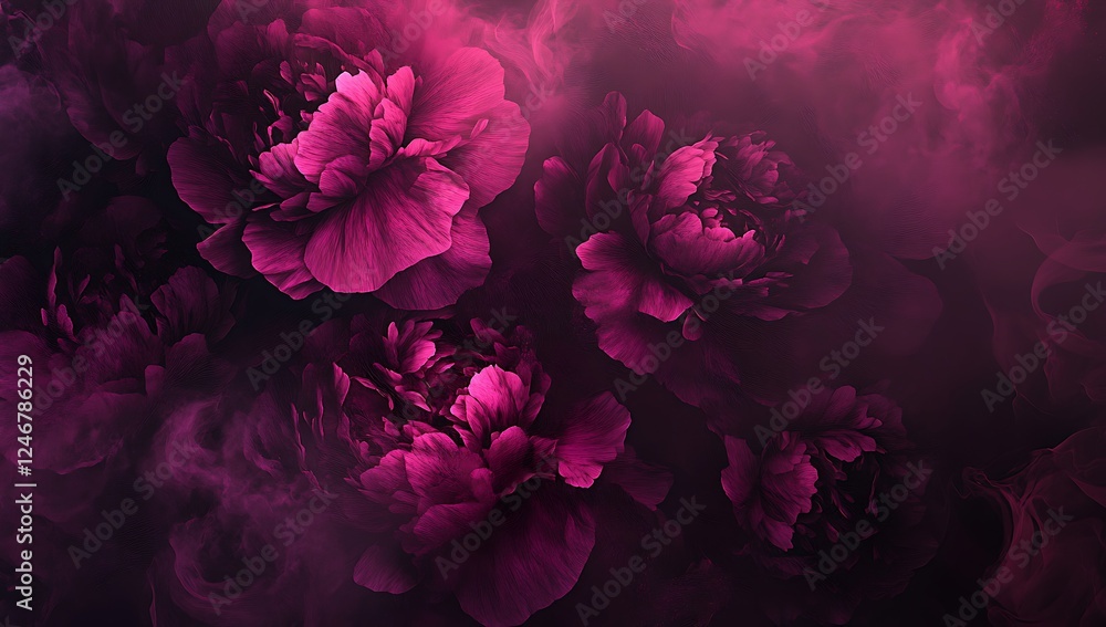 close-up of three dark pink or magenta flowers with a soft painterly effect against a blurred dark background creating a romantic floral image close-up of three dark pink or magenta flowers with a soft painterly effect against a blurred dark background creating a romantic floral image