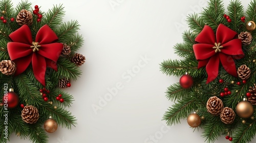 Wallpaper Mural Composition of red holly berries and green branches on white background. Winter natural decoration. Botanical festive flat lay, top view. Torontodigital.ca