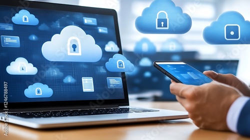 Wallpaper Mural Secure cloud computing on laptop and phone. Torontodigital.ca