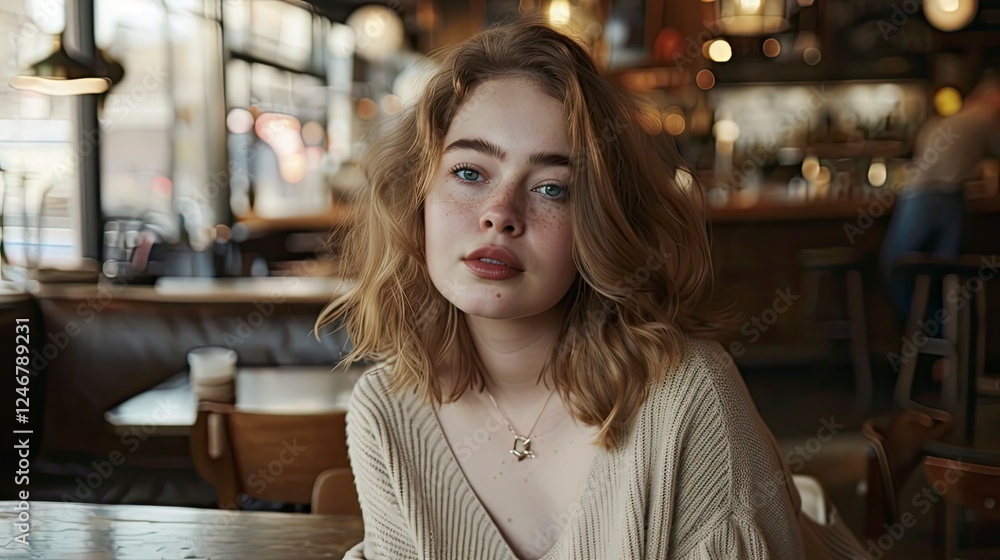 close op of a young woman in the cafe, woman in cafe close op of a young woman in the cafe, woman in cafe