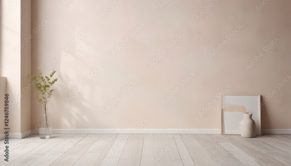Fototapeta premium Minimalist Room Interior Design with Light Walls and Wooden Floor