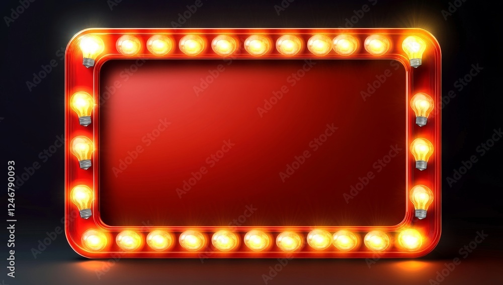 Obraz premium Rectangular Red Light Bulb Frame with Empty Center for Text or Images