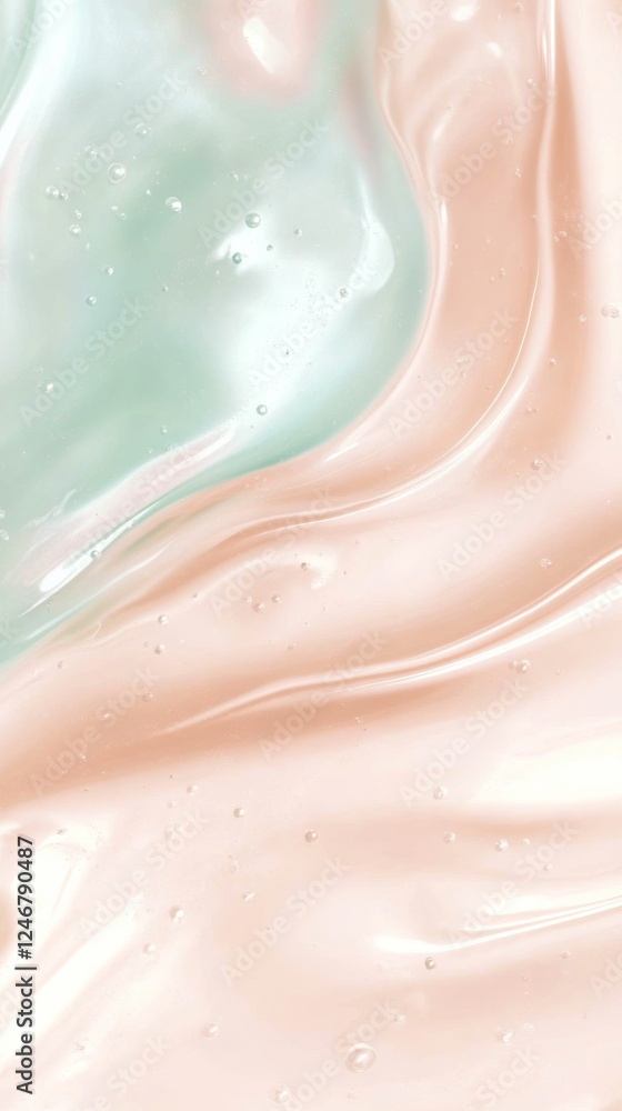 Fototapeta premium Abstract Swirling Cream: Closeup of a luxurious skincare product featuring a mix of two soft colors. The creamy consistency evokes feelings of hydration and gentle touch.