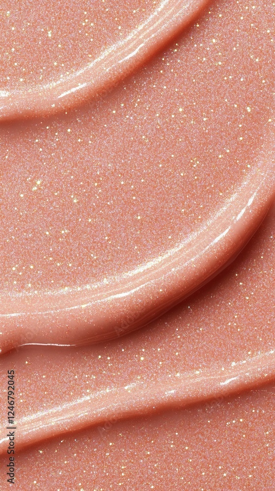 Fototapeta premium Shimmering Lip Gloss Swirl: Capture the alluring shimmer of this lip gloss with a close-up shot, highlighting the subtle sparkle and delicate swirls of the product.