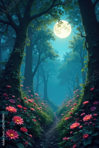 Wallpaper Mural Vines and flowers in a mystical forest bathed in moonlight, flower, misty, shadows Torontodigital.ca