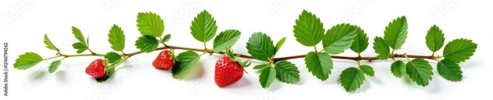 Delicate strawberry branch with isolated leaves on white background, garden, strawberry, branch Delicate strawberry branch with isolated leaves on white background, garden, strawberry, branch