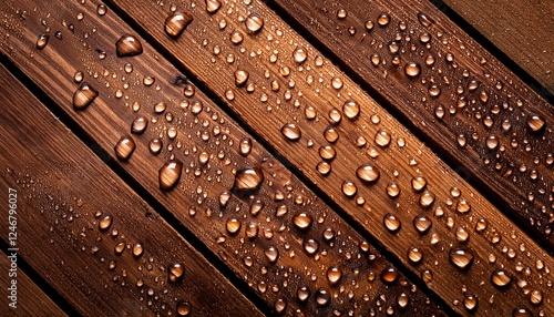 Water drops on brown wood floor