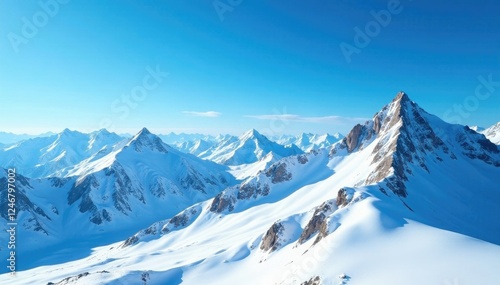 Wallpaper Mural Snowy mountain peaks stretching towards a bright blue sky, snowcapped peaks, cold climate, mountain range Torontodigital.ca
