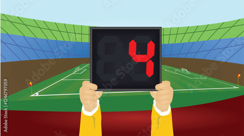 Referee hold panel with stoppage time. vector