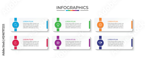 Vector Infographic label design template with icons and 6 options or steps.