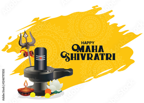 Maha Shivratri Typography, Lettering with flower decoration and background. Lord Shiv Shankar, Lord Shiva Silhouette vector Illustration, Traditional Festival Poster Banner Design Template Vector Illu photo