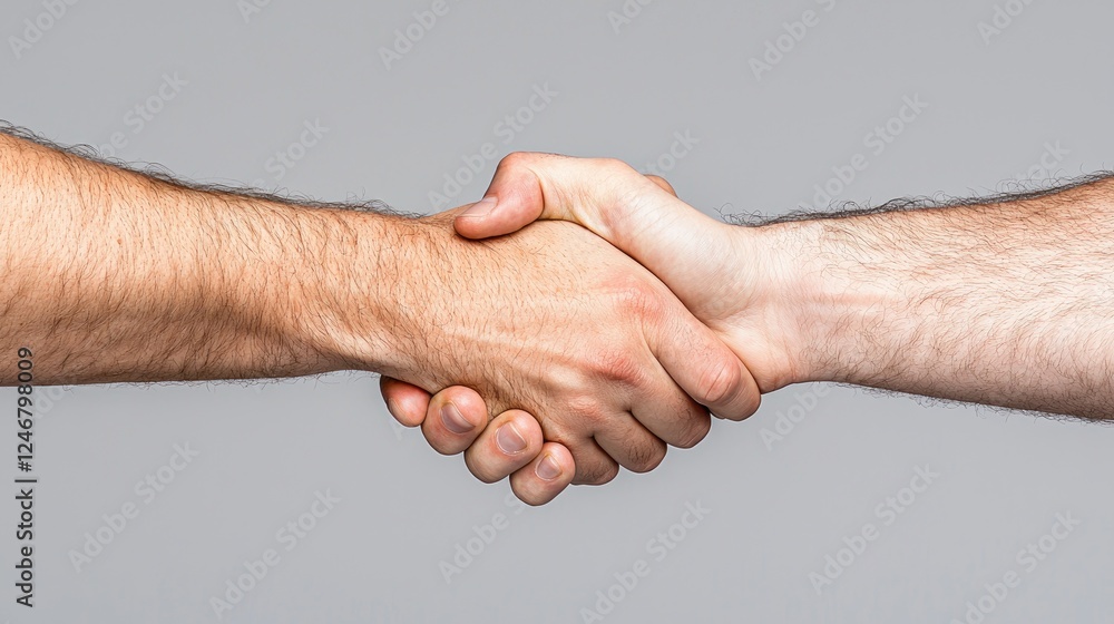 Men shaking hands, agreement, studio, grey background, business deal Men shaking hands, agreement, studio, grey background, business deal