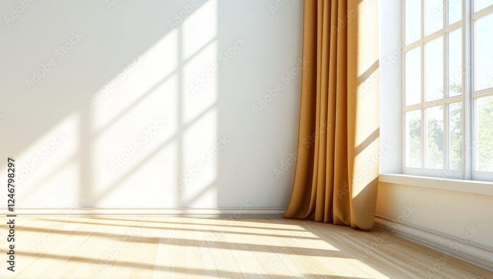 Fototapeta premium A Minimalistic Interior Design Concept with a White Wall and Light Wood Floor