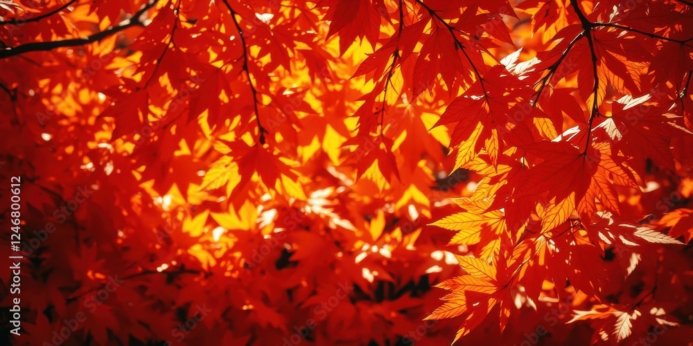 Vibrant Autumn Leaves Illuminated by Sunlight A Close-Up View of Intense Red and Orange Foliage Vibrant Autumn Leaves Illuminated by Sunlight A Close-Up View of Intense Red and Orange Foliage