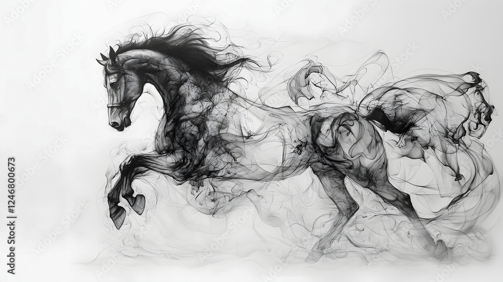 Fototapeta premium Powerful Black Horse Silhouette with Ethereal Smoke Trails