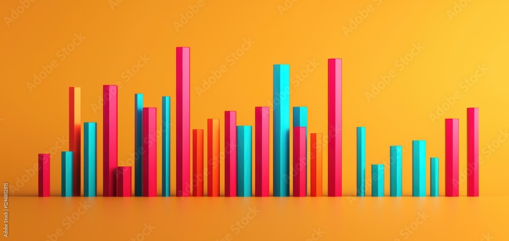 Modern financial chart in 3D, featuring red and blue candlesticks with glowing numeric values on a subtle yellow backdrop Modern financial chart in 3D, featuring red and blue candlesticks with glowing numeric values on a subtle yellow backdrop