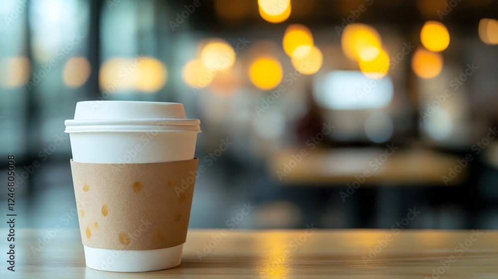 Coffee cup on a table with blurred background, warm light, and cozy vibe Coffee cup on a table with blurred background, warm light, and cozy vibe