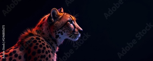 Sleek cheetah head silhouette against dark background, nature, abstract, animal photo