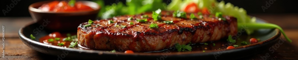 Picanha steak with a side of farofa and salsa, grill, Brazilian cuisine, salsa Picanha steak with a side of farofa and salsa, grill, Brazilian cuisine, salsa