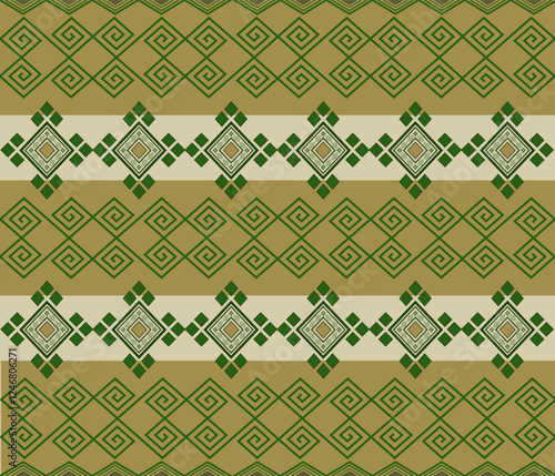 Discover a captivating seamless pattern.  Intricate geometric motifs in earthy tones, creating a sense of cultural richness and timeless elegance. r Perfect for fabric and decoration.