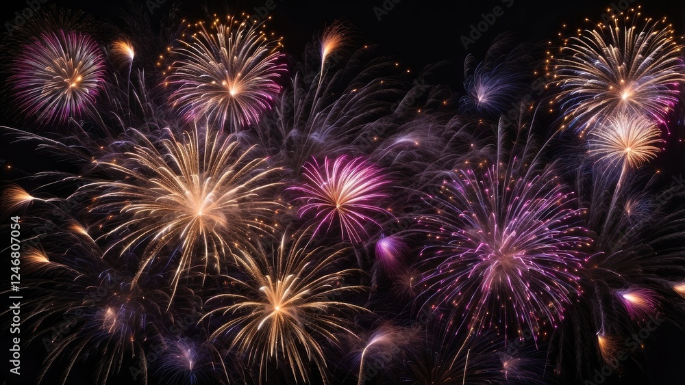 Naklejka premium 1. Horizontal Fireworks Motion Overlay for New Year (Transparent)