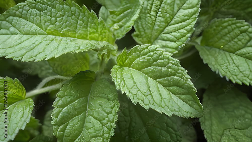 Close-Up of Lemon Balm Leaves with Serrated Edges and Texture Close-Up of Lemon Balm Leaves with Serrated Edges and Texture