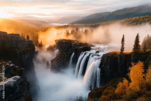 Wallpaper Mural A powerful waterfall plunging into a deep canyon with mist rising above Torontodigital.ca