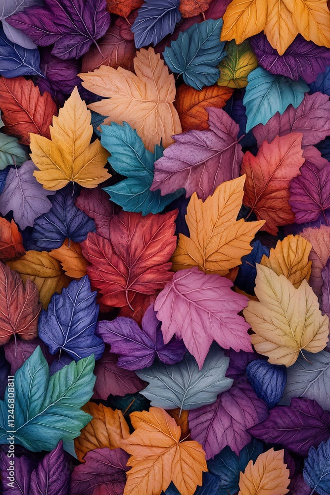 Vibrant Autumn Leaves A Colorful Mosaic of Fall Foliage with Deep Reds, Blues, Purples, and Golds Creating a Rich and Textural Natural Pattern Vibrant Autumn Leaves A Colorful Mosaic of Fall Foliage with Deep Reds, Blues, Purples, and Golds Creating a Rich and Textural Natural Pattern