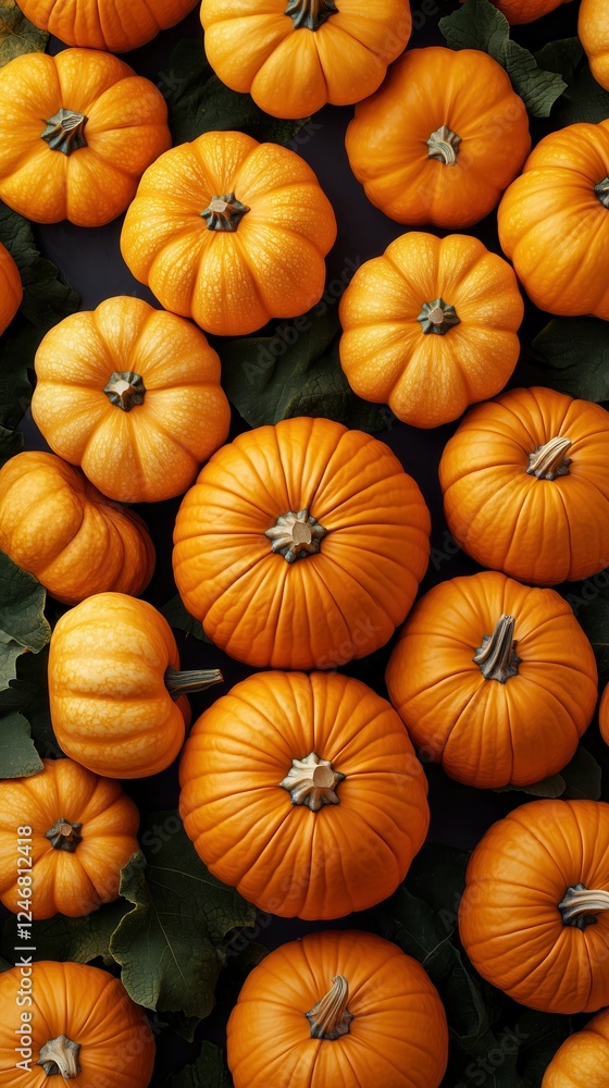 Top-down view of fresh pumpkins forming a seamless background. The vibrant orange hues and smooth textures highlight the natural appeal and versatility of this festive vegetable. Top-down view of fresh pumpkins forming a seamless background. The vibrant orange hues and smooth textures highlight the natural appeal and versatility of this festive vegetable.