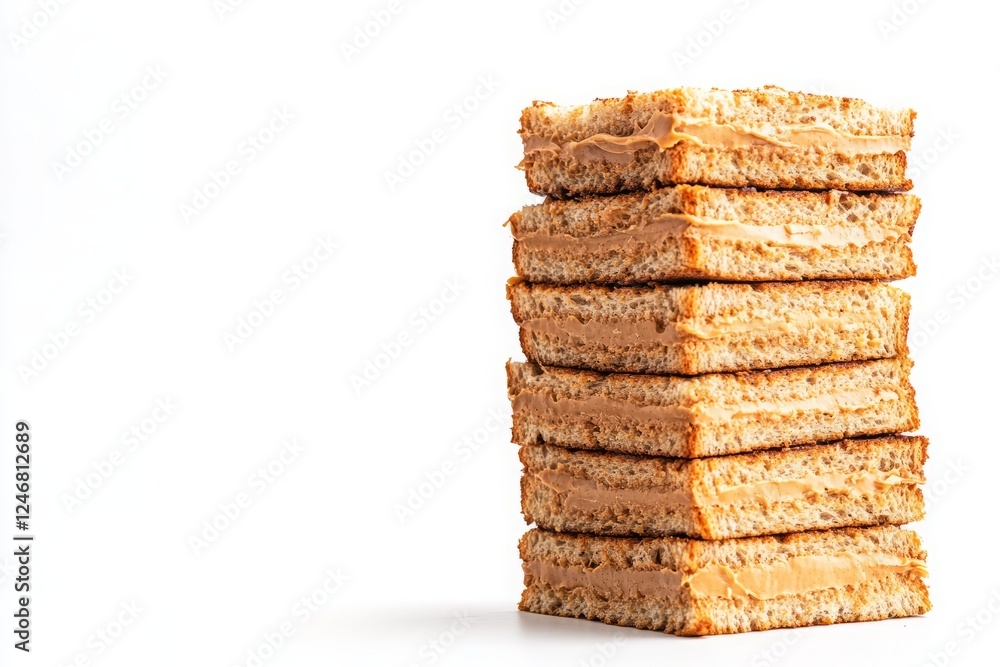 Stacked Layers of Peanut Butter Sandwiches on a White Background Stacked Layers of Peanut Butter Sandwiches on a White Background