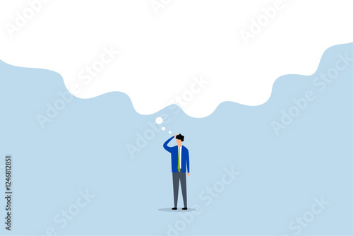 Think big, smart businessman thinking with big bubble
