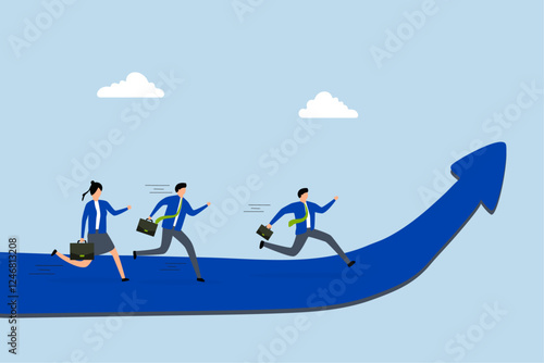 Growth strategy, Entrepreneurs and employees advancing along career trajectory, moving upward 