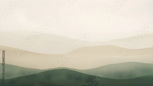 Abstract Green and Beige Mountain Range Landscape