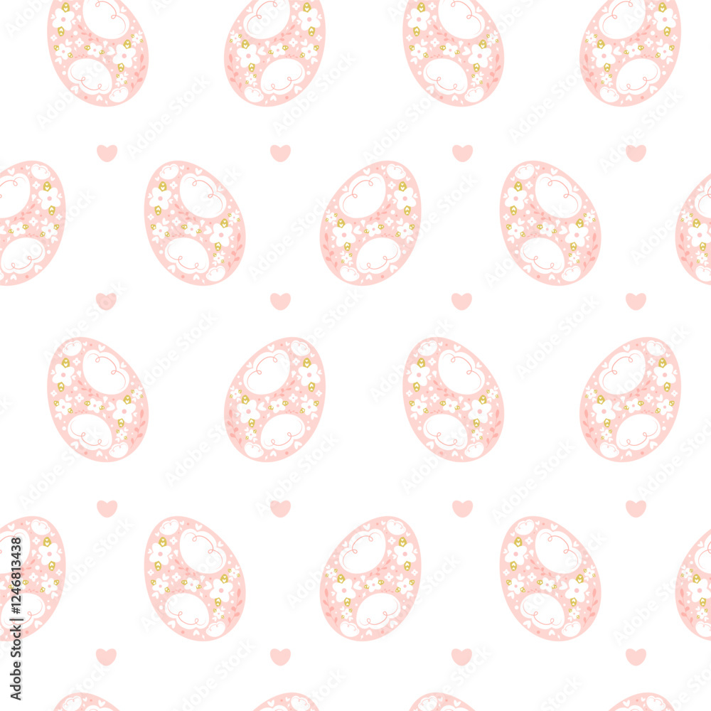 Cute Easter seamless pattern with floral eggs. Vector seamless pattern with folk style Easter eggs perfect for kids textile, fabric, wrapping paper, background and so on
