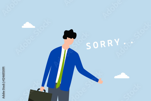 say sorry, businessman bow down say sorry for apologize
