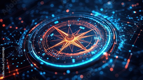 Wallpaper Mural Goal Compass Success Digital Technology, Business Strategy, and Low Poly Compass Aiming for the Target on Dark Blue Background. Torontodigital.ca