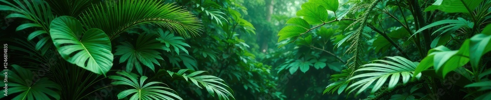Overlapping foliage of tropical plants and vines in a lush jungle bush, plant, greenery, plants Overlapping foliage of tropical plants and vines in a lush jungle bush, plant, greenery, plants