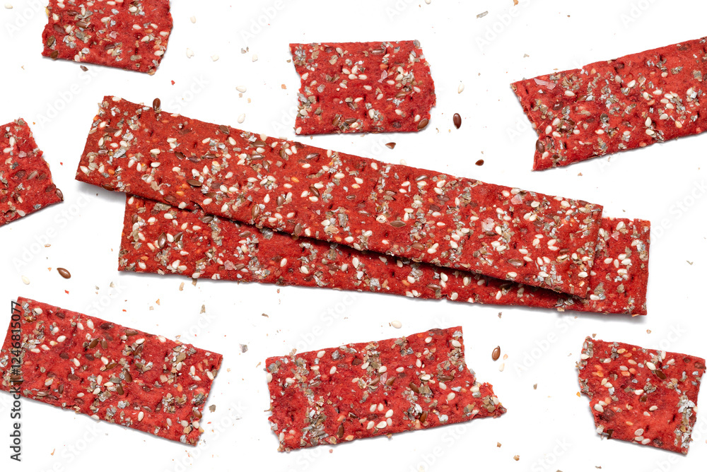 Fototapeta premium Beetroot dietic crackers on white background
