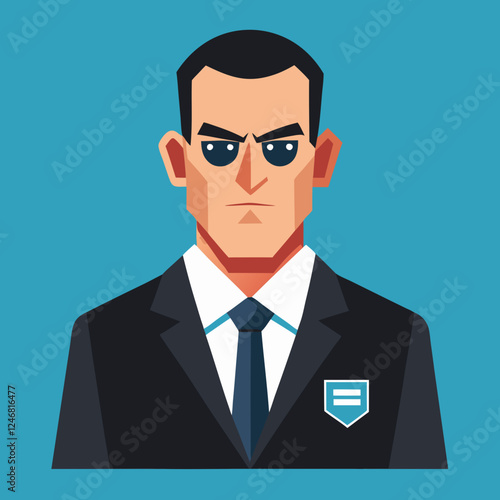 Bodyguard icon with serious expression against turquoise background
