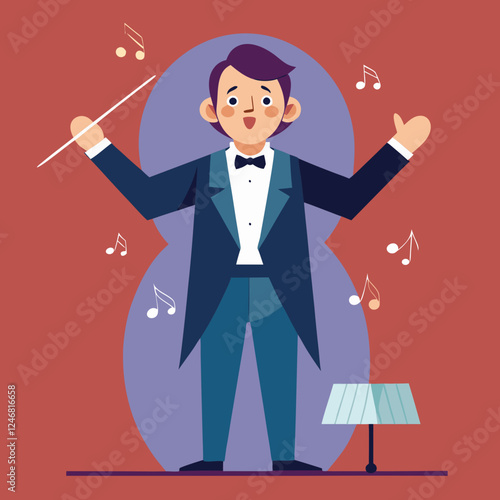 Choir Conductor leading performance with enthusiasm against a colorful backdrop