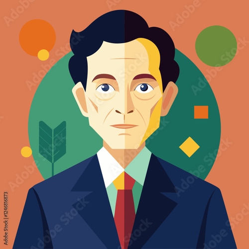 Economist illustration showing a serious expression against a colorful background