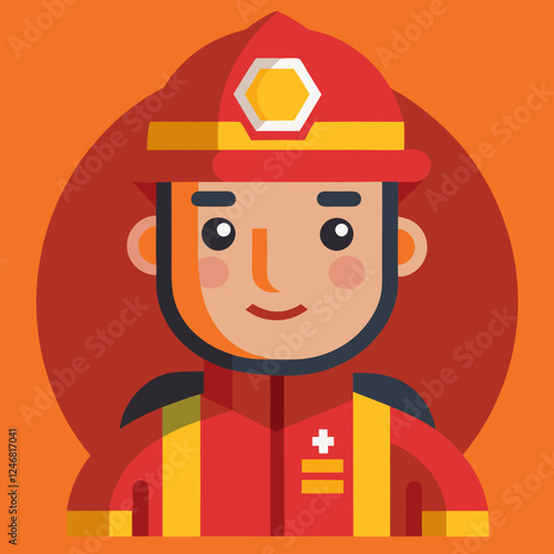 Firefighter icon smiling against an orange background