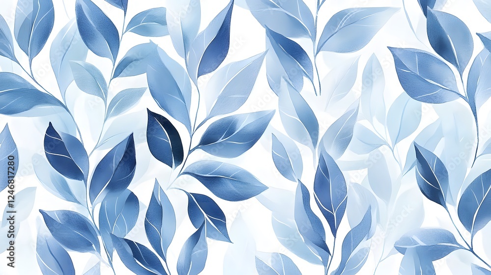 Blue Watercolor Leaves Seamless Pattern Design Blue Watercolor Leaves Seamless Pattern Design