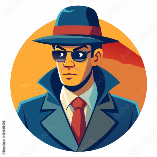 Private Investigator icon with serious expression against orange background
